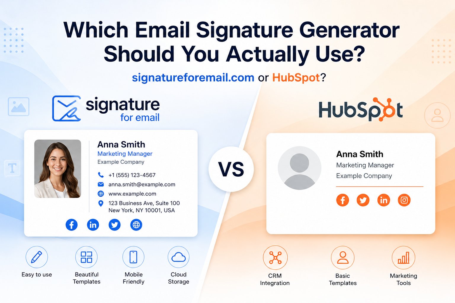 Quel générateur de signatures d'e-mail devrais-tu vraiment utiliser : SignatureForEmail.com ou HubSpot ?