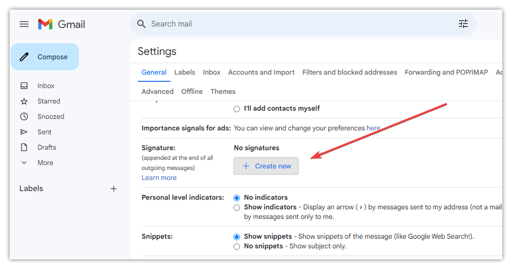 Gmail - Create new signature button