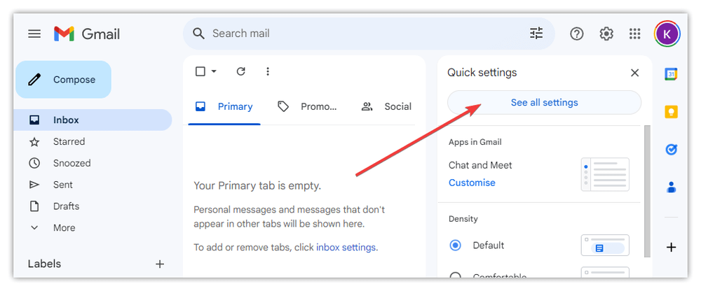 Gmail - see all settings