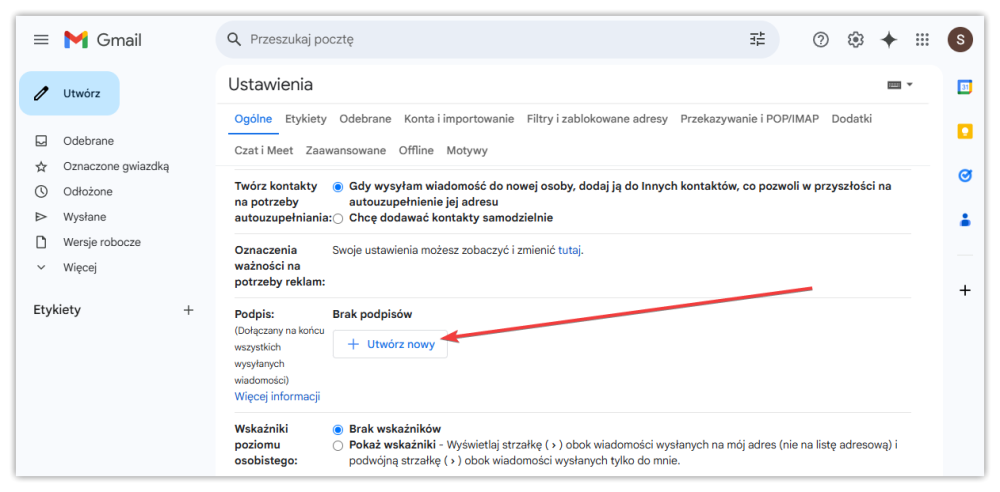 Utwórz nowy podpis w Gmailu