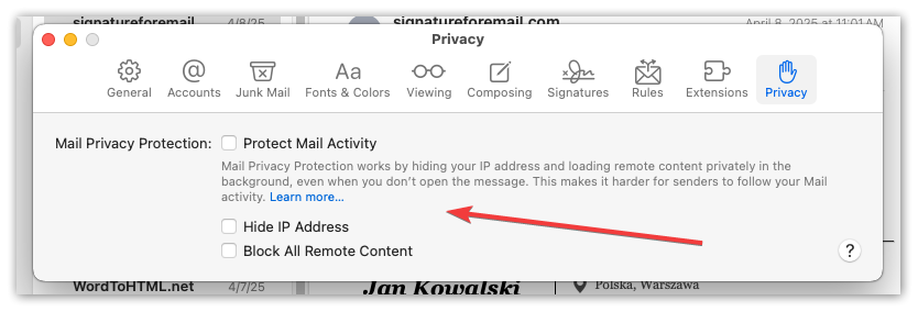 Apple Mail Missing Email Signature Images and Privacy Settings