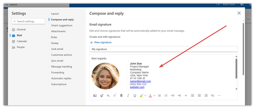 Outlook Live  - Pasted signature