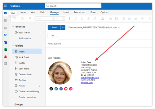 Outlook Live - Compose a new email with your signature