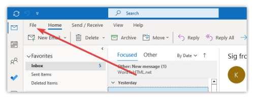 Outlook Desktop Windows - File menu